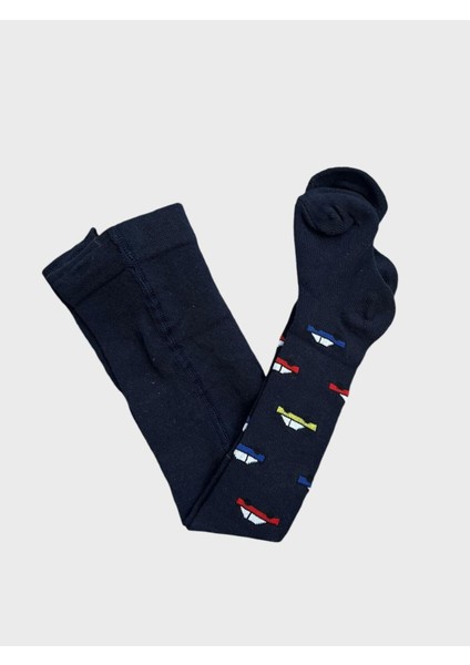 Erkek Çocuk Pamuklu Yıkanmış Lacivert Araba Desenli Külotlu Çorap fiyatları