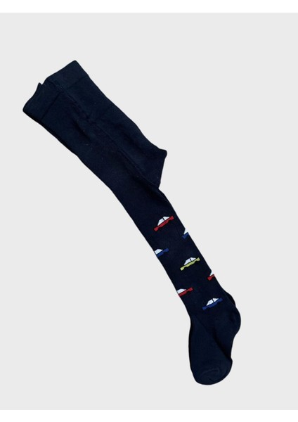 Erkek Çocuk Pamuklu Yıkanmış Lacivert Araba Desenli Külotlu Çorap fırsatları