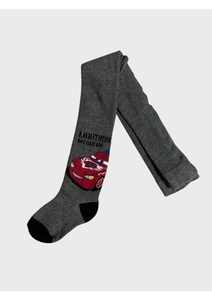 Erkek Çocuk Pamuklu Gri Yıkanmış Parfümlü Şimşek Mcqueen Desenli Külotlu Çorap