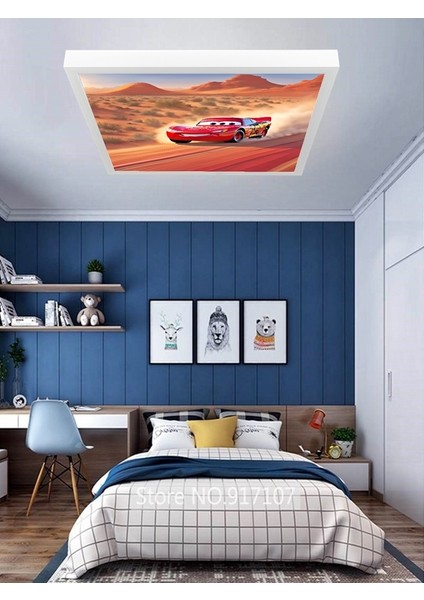 Şimşek Mcqueen Avize, 60X60 Çocuk Odası Avize, 60WATT, Estetik Kare, Yapay Zeka Tasarım Avize, Pist