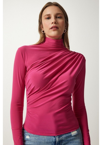 Kadın Büzgü Detaylı Dik Yaka Sandy Bluz modelleri