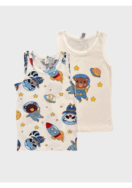 Erkek Çocuk Pamuklu Beyaz Astronot Desenli 2 Li Atlet Takımı fiyatları