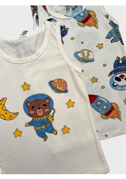 Erkek Çocuk Pamuklu Beyaz Astronot Desenli 2 Li Atlet Takımı fırsatları
