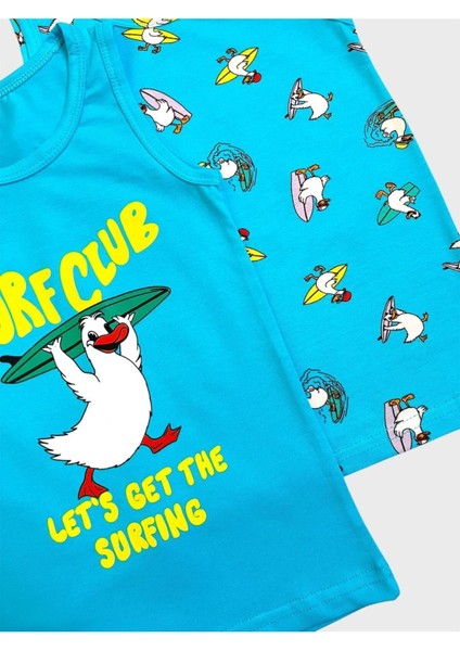 Erkek Çocuk Pamuklu Mavi Renk Ördek Surf Desenli 2 Li Atlet fiyatları