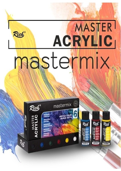 Rich Mastermix Akrilik Boya 12 Renk 60 ml 1 Paket Pastel ve Ana Renkler Akrilik Boya 12 Li Profesyonel Tuval Canvas fiyatları