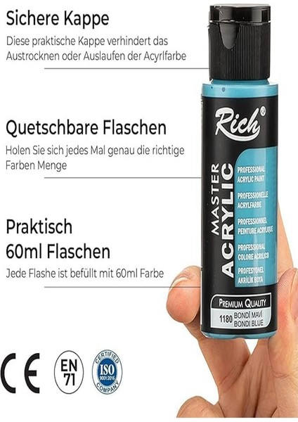 Rich Mastermix Akrilik Boya 12 Renk 60 ml 1 Paket Pastel ve Ana Renkler Akrilik Boya 12 Li Profesyonel Tuval Canvas fırsatları