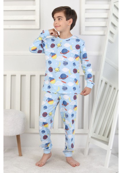 Mevsimlik Bulut Desenli Erkek Çocuk Pijama Takımı