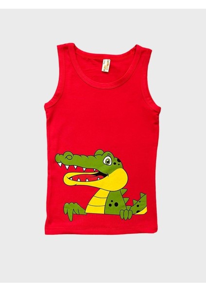 Erkek Çocuk Pamuklu Kırmızı Yeşil Sarı Timsah Desenli 3 Lü Atlet fırsatları