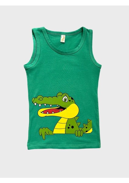 Erkek Çocuk Pamuklu Kırmızı Yeşil Sarı Timsah Desenli 3 Lü Atlet