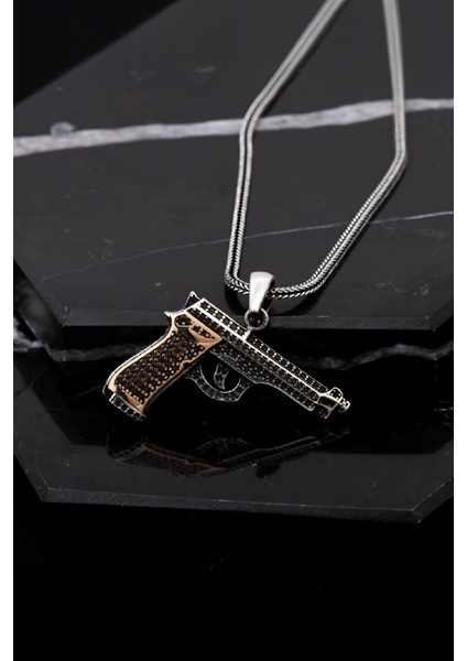 Gümüş Tabanca Erkek Kolye