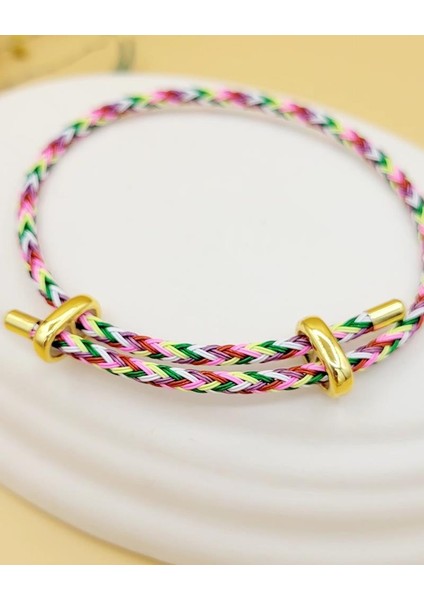 Çelik Gold Detaylı Ayarlanabilir Pembe Kırçıllı Ip Bileklik fiyatları
