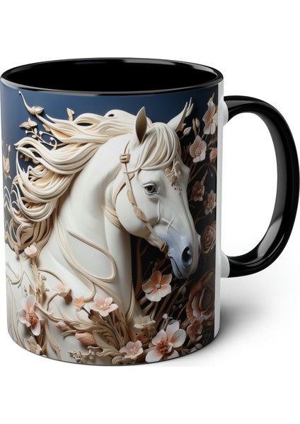 Beyaz At Desenli Kupa Bardak