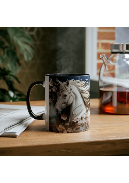 Beyaz At Desenli Kupa Bardak