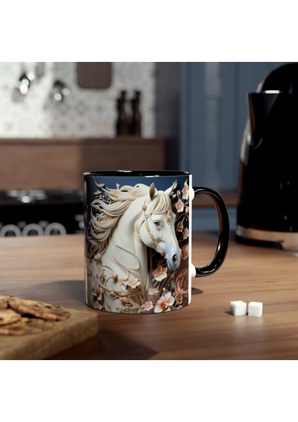 Beyaz At Desenli Kupa Bardak