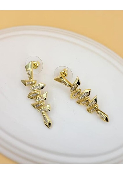 Baget Taş Geometrik Gold Küpe modelleri