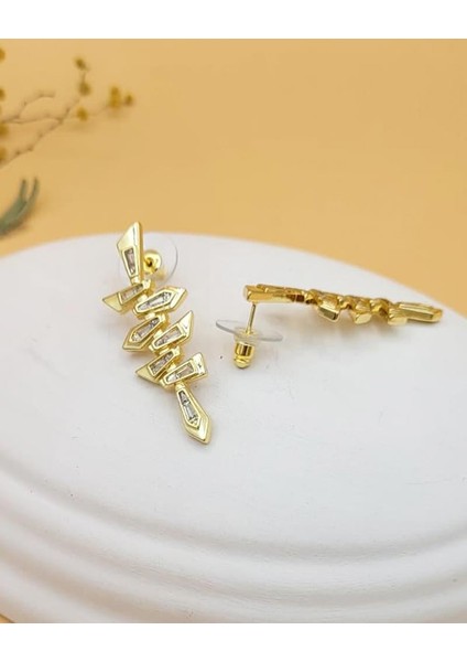 Baget Taş Geometrik Gold Küpe fırsatları