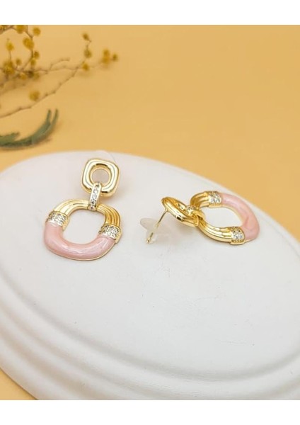 Sallantılı Pudra Mineli Altın Kaplama Küpe modelleri