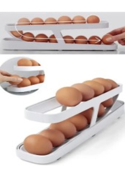 2 Katlı Otomatik Yumurta Standı Yumurtalık Rafı Saklama Kabı Buzdolabı Organizeri
