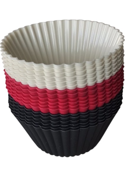 Bybirgül Kırmızı Antrasit Beyaz Silikon Mini Kek ,muffin ,browni Kalıbı 18 Adet ,airfryer Için Uygundur indirimleri