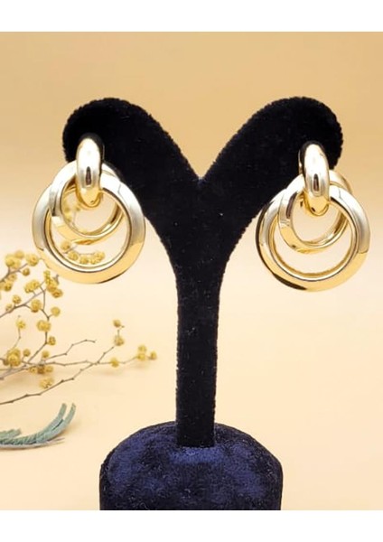 Altın Kaplama Iç Içe Halka Küpe