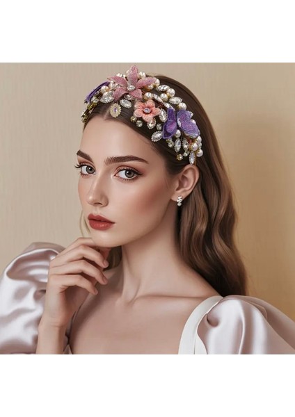 Kelebek ve Inci Taşlı 3D Tasarım Taç – El Yapımı Lüks Model fiyatları