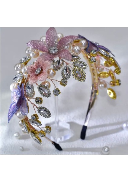 Kelebek ve Inci Taşlı 3D Tasarım Taç – El Yapımı Lüks Model modelleri