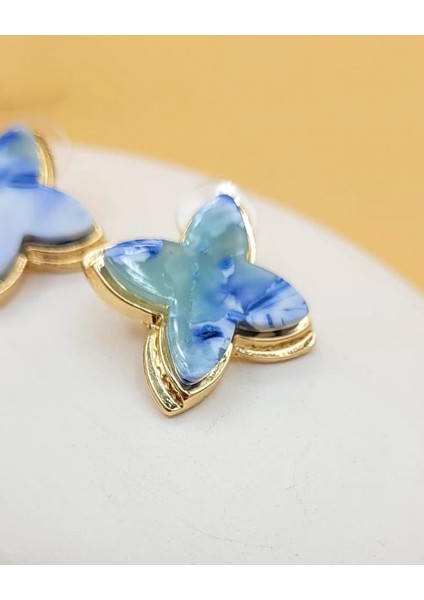 Mavi Kelebek Çiçeği Küpe modelleri