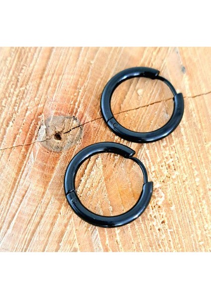 Çelik Siyah Orta Boy Halka Unisex Küpe