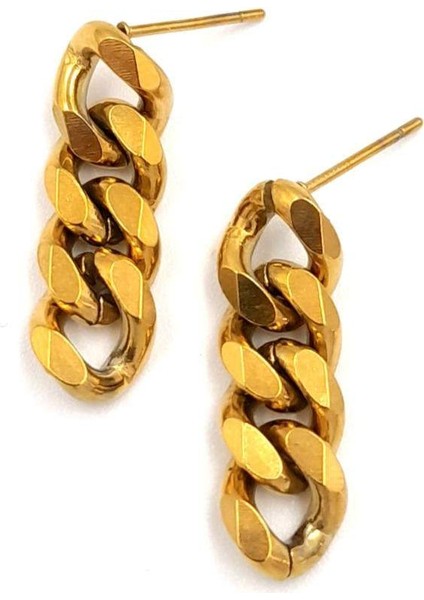 Gold Renk Sallantılı Zincir Çelik Küpe