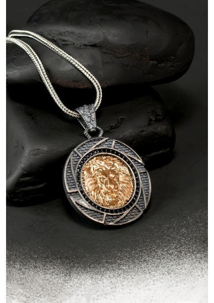 Özel Tasarım Vintage Karartmalı Aslan Erkek Gümüş Kolye