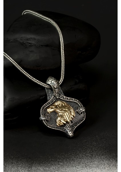 Özel Tasarım Vintage Karartmalı Kartal Erkek Gümüş Kolye