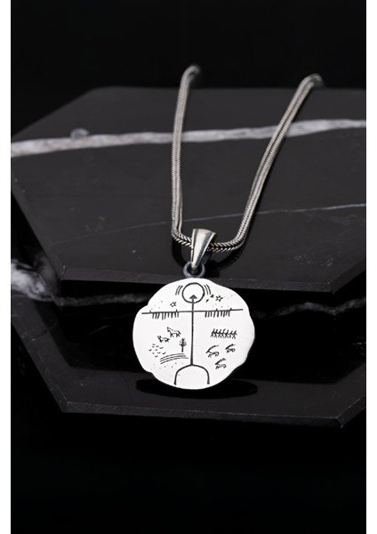 Gümüş Şaman Motifli Runik Erkek Kolye