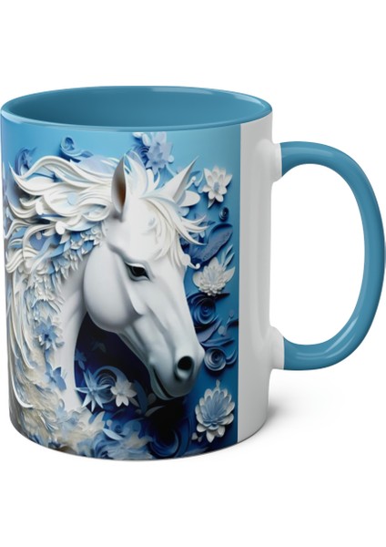 Beyaz At Desenli Baskılı Kupa Bardak