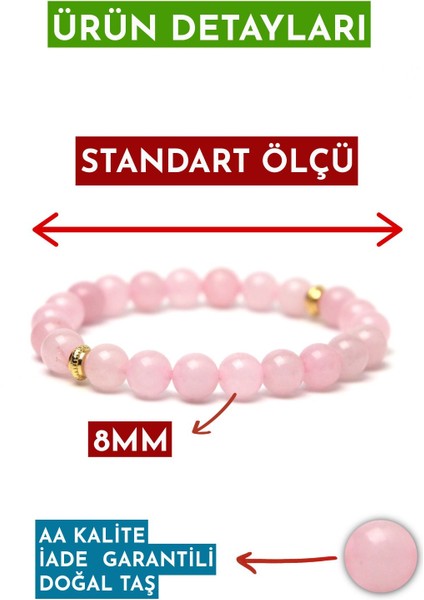 Pembe Kuvars Doğal Taş Bileklik (Sevgi ve Zihinsel Sakinlik) Aa Kalite fiyatları