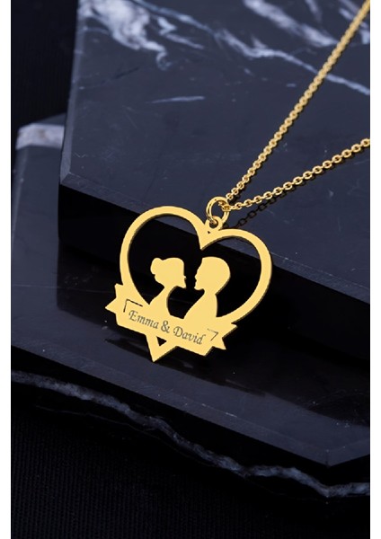 Altın Kaplama İsimli Gümüş Bayan Sevgili Kolye