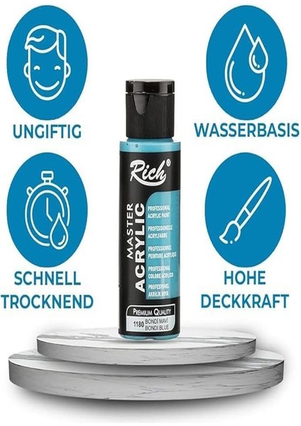 Rich Mastermix Akrilik Boya 6 Renk 60 ml 1 Paket Pastel Renkler Akrilik Boya 6 Lı Profesyonel Tuval Canvas modelleri