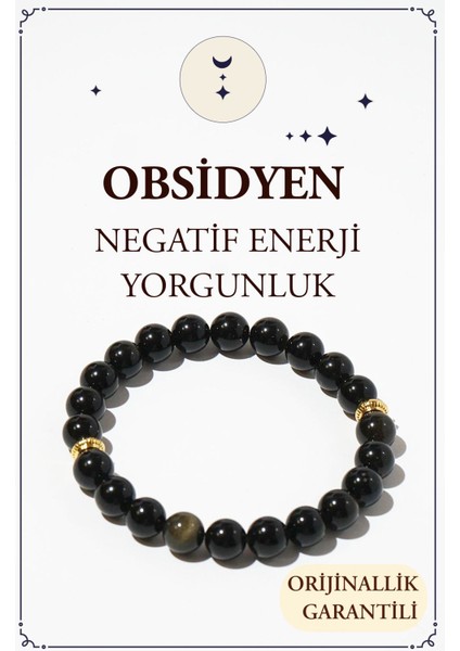 Obsidyen Doğal Taş Bileklik (Negatif Enerjiyi Uzaklaştırma) Aa Kalite