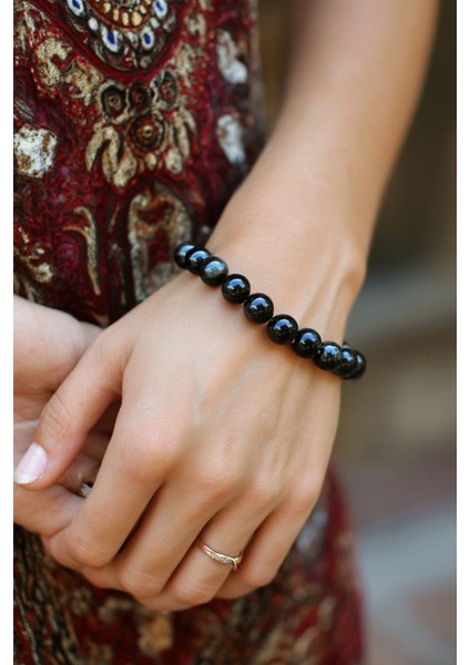 Obsidyen Doğal Taş Bileklik (Negatif Enerjiyi Uzaklaştırma) Aa Kalite