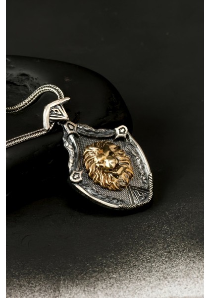 Özel Tasarım Vintage Aslan Gümüş Erkek Kolye