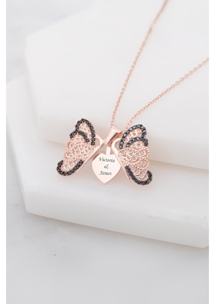 Rose Renk Zirkon Taşlı İsimli Kelebek Gümüş Bayan Kolye