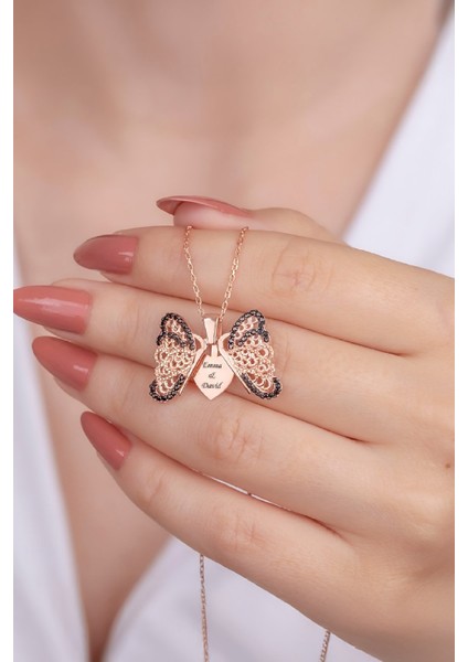 Rose Renk Zirkon Taşlı İsimli Kelebek Gümüş Bayan Kolye fırsatları