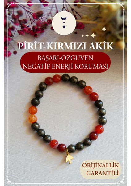 Pirit Kırmızı Akik Doğal Taş Bileklik – Güç ve Motivasyon | Ateş Burçları Için: Koç Aslan Yay