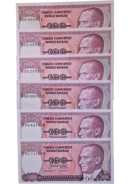 7. Emisyon 100 Lira Harf Takımı (A, B, C, D, E, F) Çil fiyatları