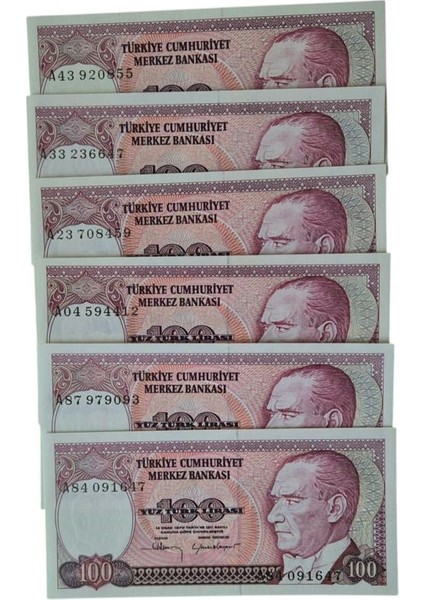 7. Emisyon 100 Lira Çil 6 Adet A Harfi
