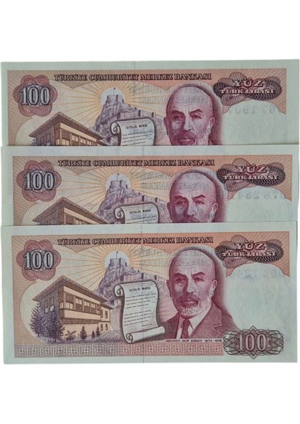 7. Emisyon 100 Lira Çil 3 Adet D Harfi