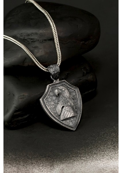 Özel Tasarım Vintage Karartmalı Kartal Gümüş Erkek Kolye