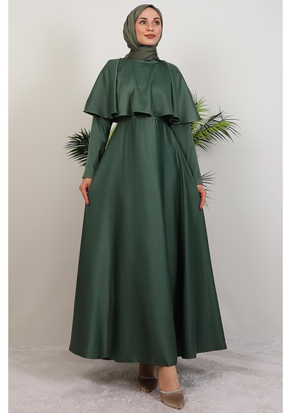 Mona Pelerinli Elbise Soft Yeşil