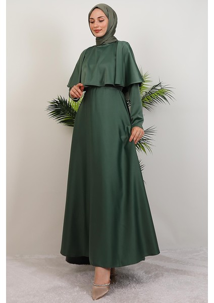 Mona Pelerinli Elbise Soft Yeşil fırsatları