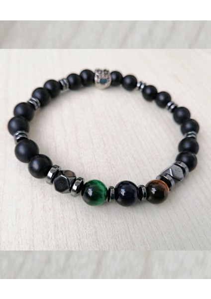Doğal Taş Erkek Bileklik Kaplan Gözü ve Oniks ve Hematit MDB355 fiyatları