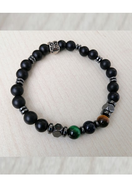 Doğal Taş Erkek Bileklik Kaplan Gözü ve Oniks ve Hematit MDB355 modelleri